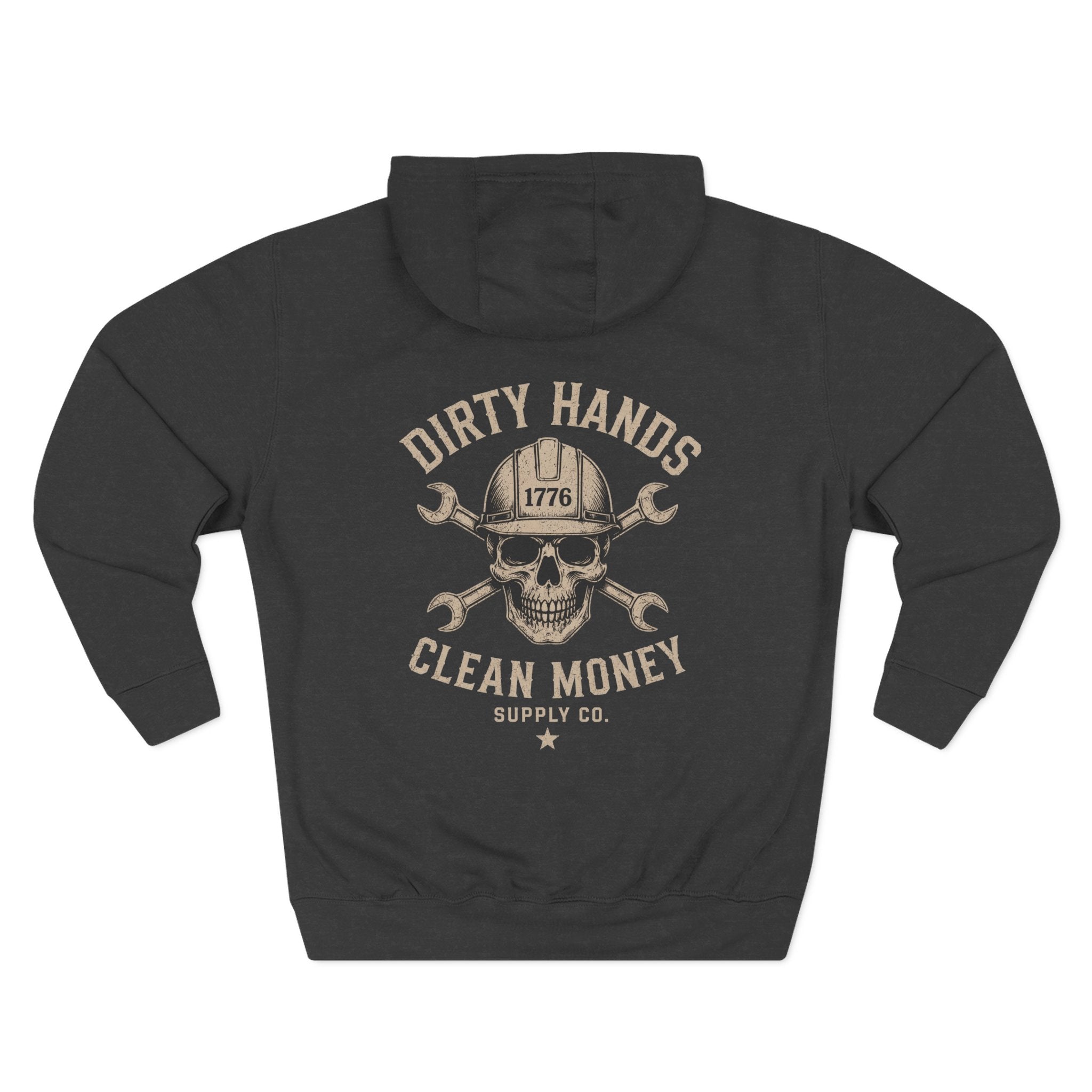 Dirty Hands Clean Money Hoodie — Vintage Skull & Wrenches Workwear Pullover